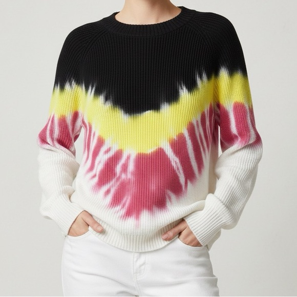 Tie Dye Sweater 525 America Black Yellow Red Cotton Pullover Medium M - Picture 2 of 9